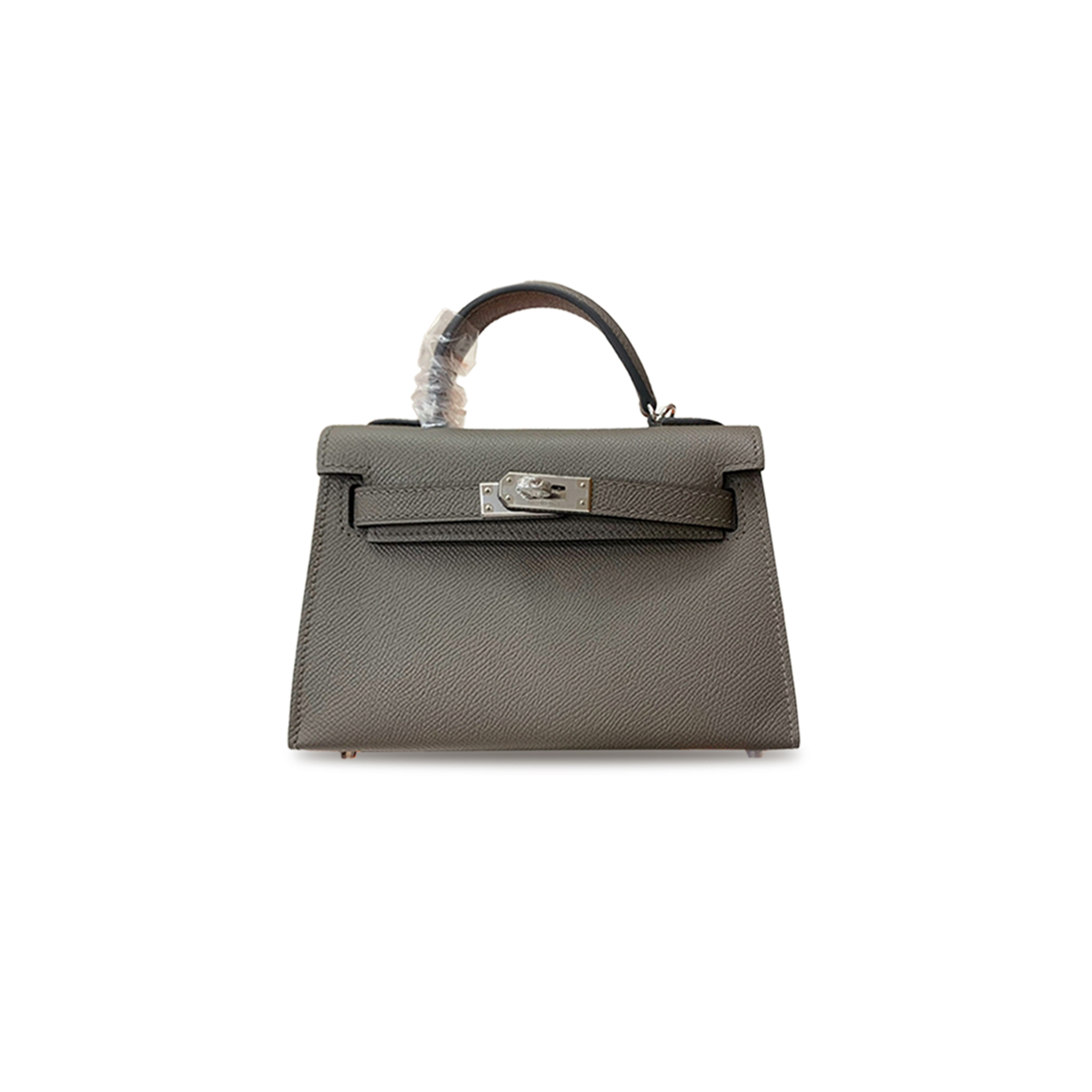 HERMÈS MINI KELLY II EPSOM PEWTER GRAY SILVER BUCKLE (19*12*5.5cm) 